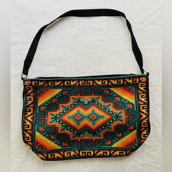 Boho Western Aztec Woven Colorful Shoulder Bag - Picture 2 of 7